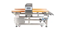 Máy dò kim loại băng tải cho thực phẩm cơ cấu loại bỏ hạ băng tải – chuyên dùng cho sản phẩm mỏng