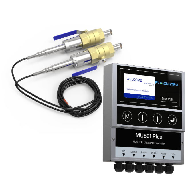 Đồng hồ đo lưu lượng siêu âm bốn kênh MU801 Plus với đầu dò chèn, hãng FLO INSTRUMENTS